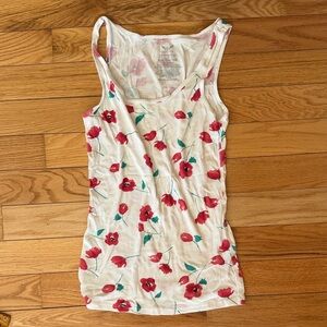 Faded Glory White Tank with Red Floral Print